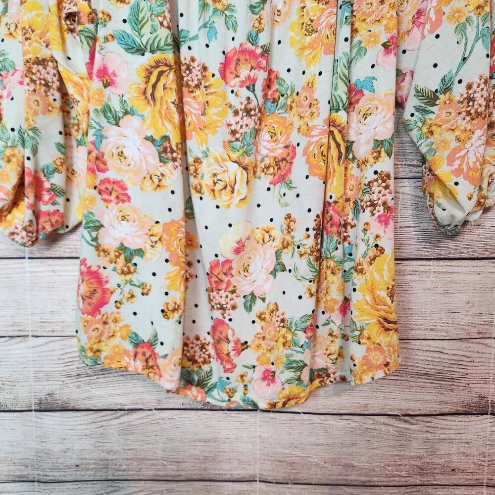 Anthropologie Fig & Flower Yellow Pink Linen Blend Floral Peasant Top Plus 3X - Picture 4 of 15
